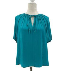 NWD Rachel Rachel Roy Womens Small Top Aqua Blue Blouse Puff Sleeves